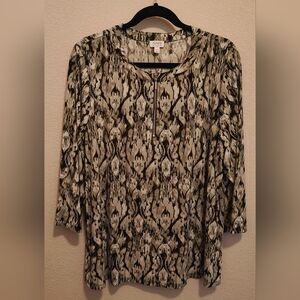 Women's Jones Studio Black & Green 3/4 Sleeve Blouse Top, 1X